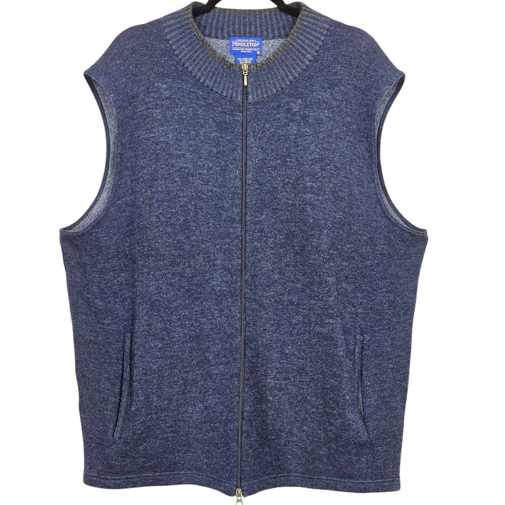 Pendleton Lambswool Blend Full Zip Sweater Vest XL Blue Wool Knit Casual